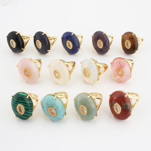 misto de pedras semi-preciosas Cuff Ring Finger, with cobre, cromado de cor dourada, unissex & micro pavimento em zircônia cúbica, Mais cores pare escolha, vendido por PC