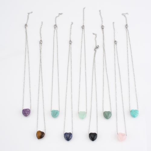 Brangakmenis Karoliai, su 5cm Extender grandinės, Širdis, Bižuterijos & unisex, daugiau spalvų pasirinkimas, gemstone size 15x16x9mm, Ilgis Apytiksliai 42 cm, Pardavė PC