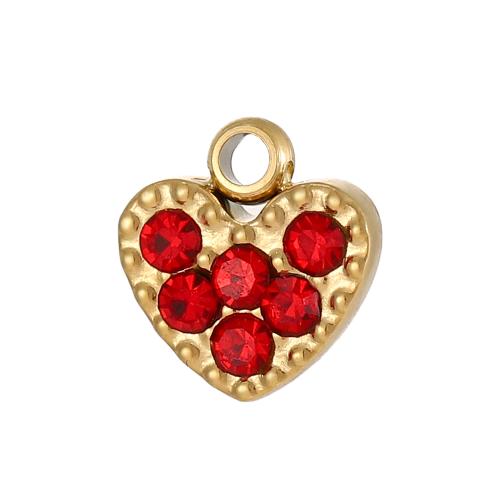 Stainless Steel Heart Pendants 304 Stainless Steel gold color plated DIY & with rhinestone Sold By PC