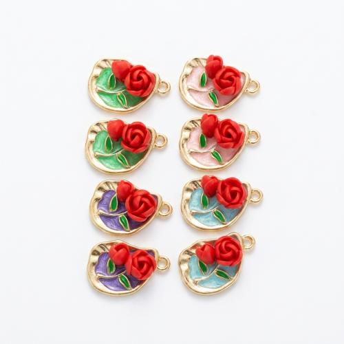 Colgantes de Fimo, Arcilla polimero, con aleación de zinc, chapado en color dorado, Bricolaje & con patrón de flores, más colores para la opción, 22x15x7mm, agujero:aproximado 2mm, Vendido por UD
