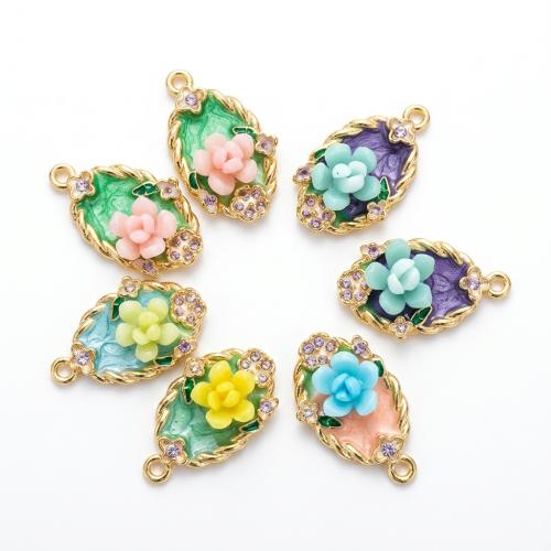 Pingentes de polímero de argila, argila de polímero, with liga de zinco, cromado de cor dourada, DIY & com padrão de flores & esmalte & com strass, Mais cores pare escolha, 25x15x7mm, Buraco:Aprox 2mm, vendido por PC
