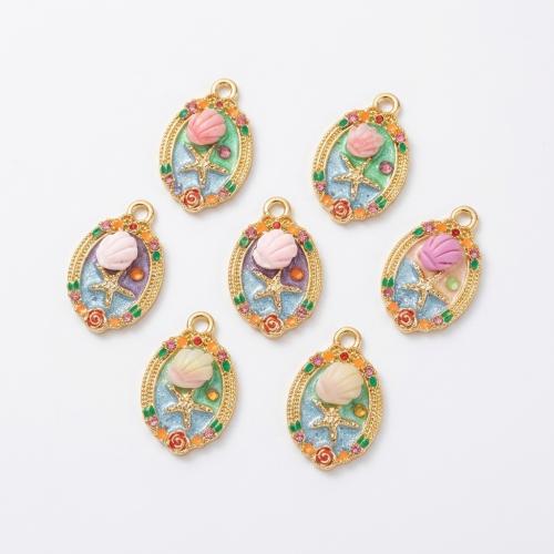 Pingentes de polímero de argila, argila de polímero, with liga de zinco, cromado de cor dourada, design do oceano & DIY & esmalte, Mais cores pare escolha, 21x14x5mm, Buraco:Aprox 2mm, vendido por PC