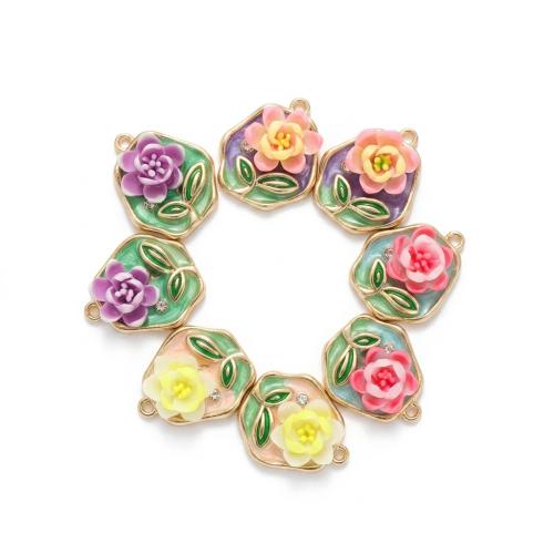 Pingentes de polímero de argila, argila de polímero, with liga de zinco, cromado de cor dourada, DIY & com padrão de flores & esmalte, Mais cores pare escolha, 21x18x8mm, Buraco:Aprox 2mm, vendido por PC