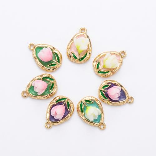 Polymer Clay Pendants with Zinc Alloy gold color plated DIY & with flower pattern & enamel Approx 2mm Sold By PC