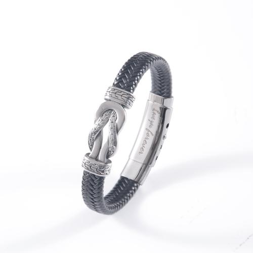 PU Leather Bracelet with 304 Stainless Steel vintage & for man Length Approx 19-22 cm Sold By PC