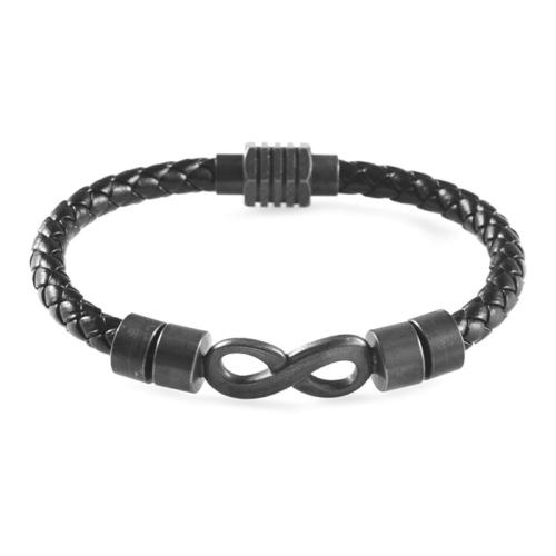 PU Leather Bracelet with 304 Stainless Steel Infinity plated vintage & for man Length Approx 8.5 Inch Sold By PC