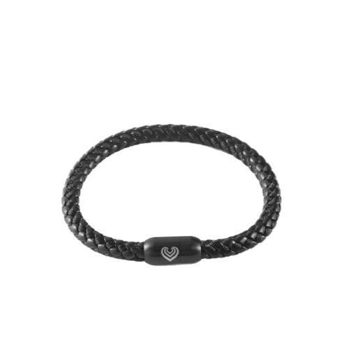 PU Leather Bracelet with 304 Stainless Steel plated vintage & braided & for man black Sold By PC