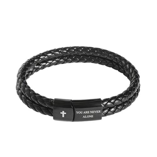 PU Leather Bracelet with 304 Stainless Steel plated vintage & for man black Sold By PC