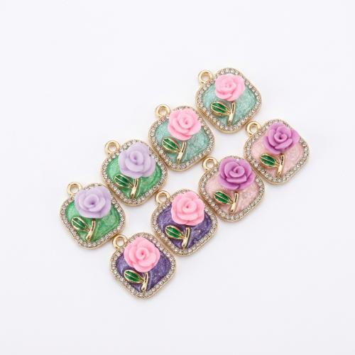 Polymer Clay Pendants with Zinc Alloy gold color plated DIY & with flower pattern & enamel & with rhinestone Approx 2mm Sold By PC