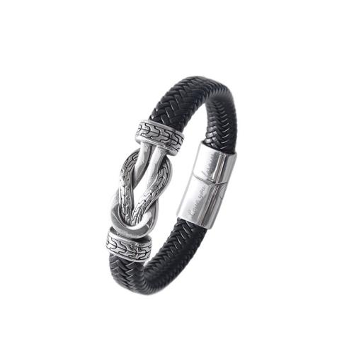 PU Leather Bracelet with 304 Stainless Steel vintage & for man black Sold By PC