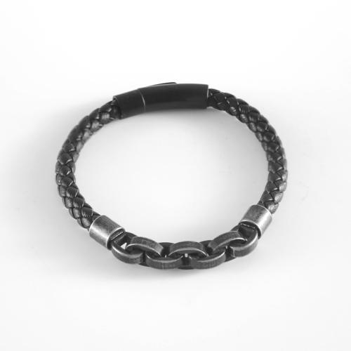 PU Leather Bracelet with 304 Stainless Steel plated vintage & for man black Sold By PC