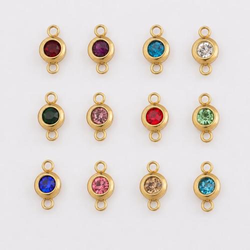 Connecteurs en acier inoxydable, Acier inoxydable 304, Rond, Placage de couleur d'or, DIY & avec strass, plus de couleurs à choisir, 12.13x6.50mm, 100PC/sac, Vendu par sac