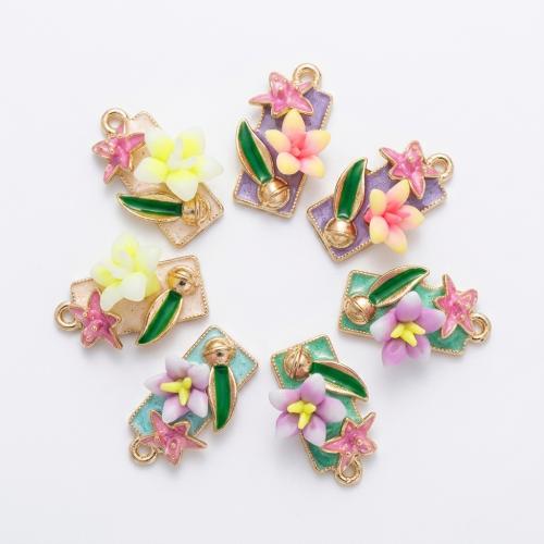 Polymer Clay Pendler, med Zinc Alloy, forgyldt, du kan DIY & med blomstermønster & emalje, flere farver til valg, 21x19x3mm, Hole:Ca. 2mm, Solgt af PC