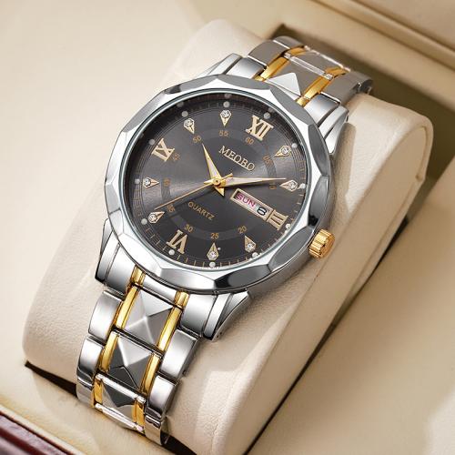 Zinc Alloy Watch Bracelet, med Stainless Steel, Runde, forgyldt, Livsbestandig & med romersk nummer & for mennesket & luminated & med rhinestone, flere farver til valg, Dial specifications 42x7mm, Solgt af PC
