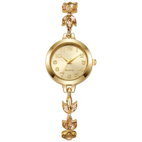 Zinc Alloy Watch Bracelet, med Glas & 304 rustfrit stål, forgyldt, for kvinde & med rhinestone, flere farver til valg, Dial specifications 24x8mm, Solgt af PC