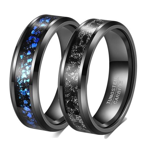 Tungsten Steel Finger Ring with Blue Opal Vacuum Ion Plating Unisex Approx 2mm US Ring Sold By PC