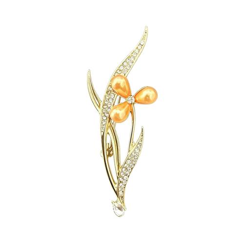 aleación de zinc broche, Flor, chapado en color dorado, unisexo & con diamantes de imitación, 24x65.40mm, Vendido por UD