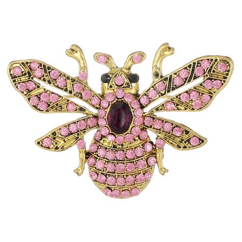 aleación de zinc broche, Abeja, chapado en color dorado, unisexo & con diamantes de imitación, 56x38mm, Vendido por UD
