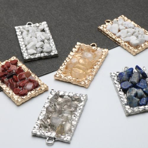 Colgantes de Gemas, Grava natural, con aleación de zinc, Rectángular, chapado, Bricolaje, Color aleatorio, 23.50x43mm, Vendido por UD