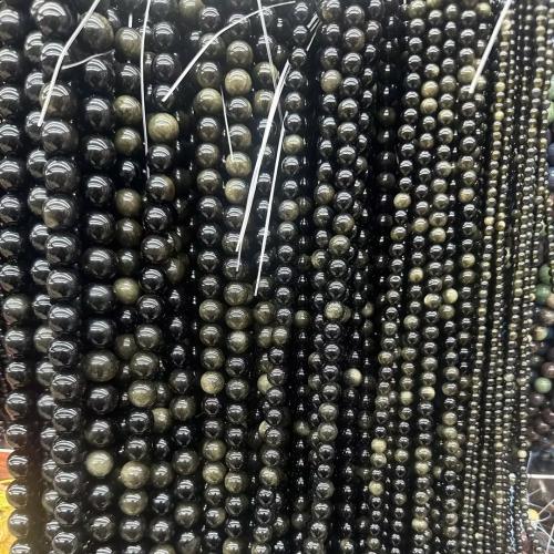 Gemstone smykker perler, guld Obsidian, Runde, naturlige & du kan DIY & forskellig størrelse for valg, Solgt Per Ca. 38 cm Strand