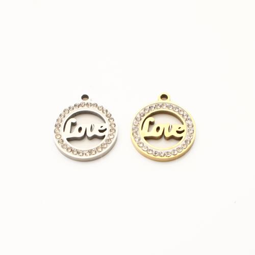 Stainless Steel Vedhæng Letter, 304 rustfrit stål, forgyldt, du kan DIY & med bogstavet mønster & med rhinestone & hule, flere farver til valg, 20pc'er/Lot, Solgt af Lot