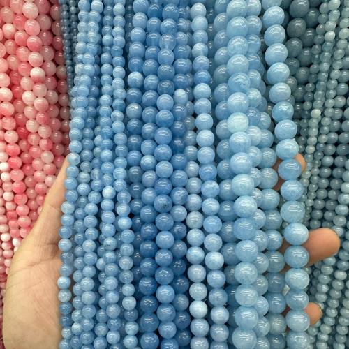Gemstone smykker perler, Akvamarin, Runde, farvet & du kan DIY & forskellig størrelse for valg, Solgt Per Ca. 38 cm Strand