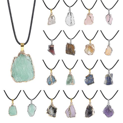 misto de pedras semi-preciosas colar, with Couro do plutônio, with 5cm extender chain, Irregular, banhado, materiais diferentes para a escolha & unissex, comprimento Aprox 45 cm, vendido por PC