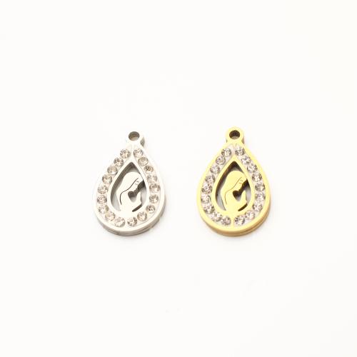 Pendants Jewelry Cruach dhosmálta, 304 Cruach dhosmálta, Teardrop, plátáilte, DIY & le rhinestone & log, dathanna níos mó le haghaidh rogha, 18x12x2mm, 20ríomhairí pearsanta/Lot, Díolta De réir Lot