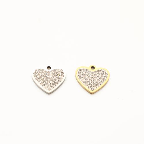Rustfrit stål Heart Vedhæng, 304 rustfrit stål, forgyldt, du kan DIY & med rhinestone, flere farver til valg, 12x13x2mm, 20pc'er/Lot, Solgt af Lot