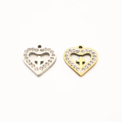 Rustfrit stål Heart Vedhæng, 304 rustfrit stål, forgyldt, du kan DIY & med rhinestone & hule, flere farver til valg, 17x16x2mm, 20pc'er/Lot, Solgt af Lot