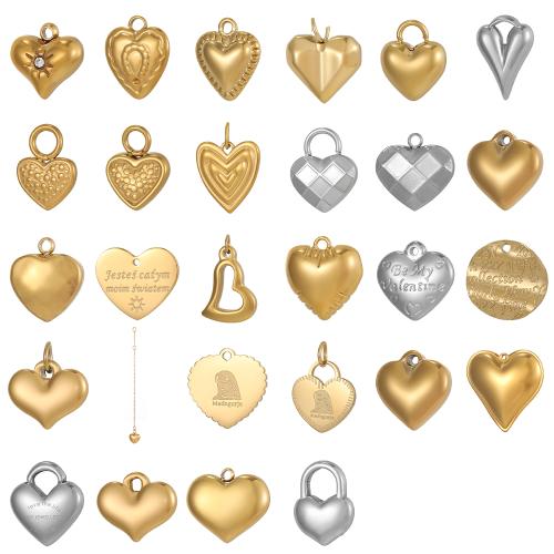 Rustfrit stål Heart Vedhæng, 304 rustfrit stål, forgyldt, du kan DIY & forskellige stilarter for valg & med rhinestone, Solgt af PC