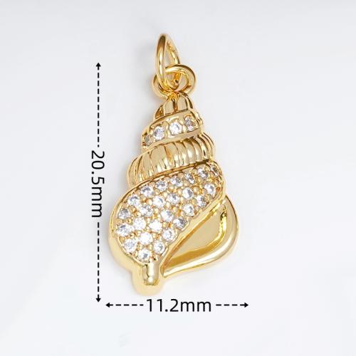 Brass Jewelry Pendants with Plastic Pearl Conch gold color plated DIY & micro pave cubic zirconia & enamel Sold By PC