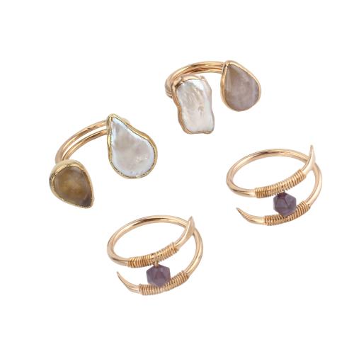 Drágakő Mandzsetta Finger Ring, -val Édesvízi Shell & Cink ötvözet, arany színű aranyozott, egynemű & különböző stílusokat a választás, Által értékesített PC