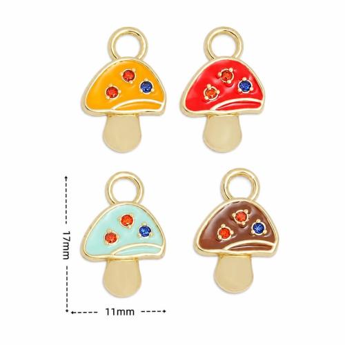 Brass Jewelry Pendants mushroom gold color plated DIY & micro pave cubic zirconia & enamel Sold By PC
