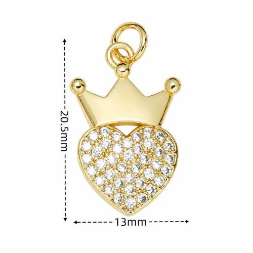 Brass Heart Pendants with Plastic Pearl Crown gold color plated DIY & micro pave cubic zirconia Sold By PC