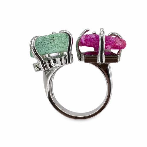 Cink ötvözet Mandzsetta Finger Ring, -val Achát, galvanizált, divat ékszerek & egynemű, Véletlen szín, 29x29mm, Által értékesített PC