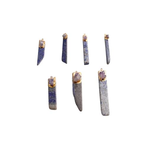Edelsteen Hangers Sieraden, Lapis Lazuli, met Natuurlijke Quartz & Zinc Alloy, plated, DIY & verschillende stijlen voor de keuze, pendant size 45-67*9-11*9-12mm, Verkocht door PC