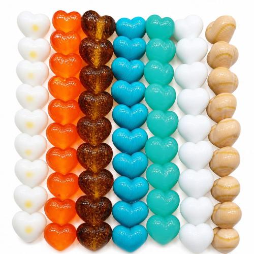 Handmade Lampwork Gyöngyök, Szív, kézi rajz, DIY, több színt a választás, 12mm, 25PC-k/Bag, Által értékesített Bag