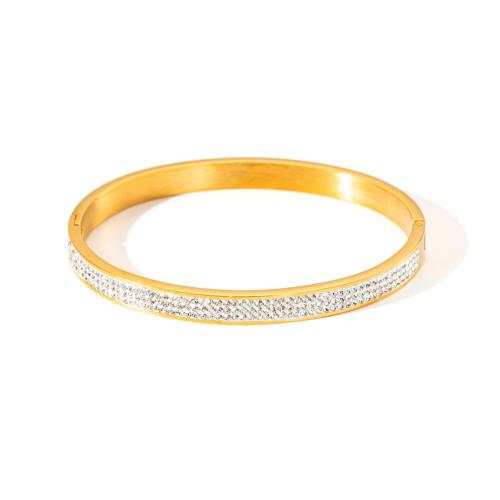304 rustfrit stål Bangle, 18K forgyldt, forskellige stilarter for valg & for kvinde & med rhinestone, Solgt af PC