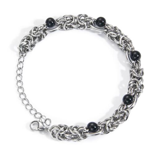 Acier titane bracelet, avec agate noire, le style de punk & pour homme, couleur originale, Vendu par PC