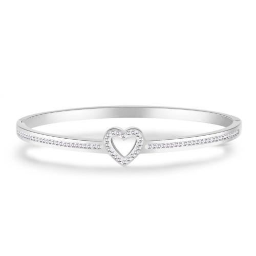 304 rustfrit stål Bangle, Heart, forgyldt, for kvinde & med rhinestone & hule, flere farver til valg, Indvendig diameter:Ca. 60mm, Solgt af PC