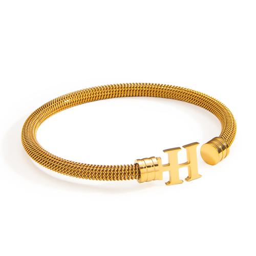 Titanium Steel Cuff Bangle Alphabet Letter gold color plated Unisex Inner Approx 63mm Sold By PC
