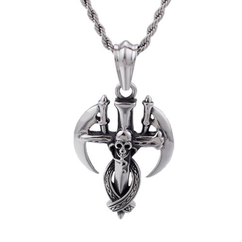 Titanium Privjesci, Titanium Čelik, mač, Berba & možete DIY & s uzorkom lubanje, izvorna boja, 43x32mm, Prodano By PC