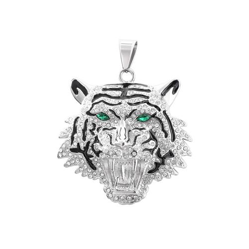 Titanium Steel Pendants Tiger DIY & enamel & with rhinestone original color Sold By PC