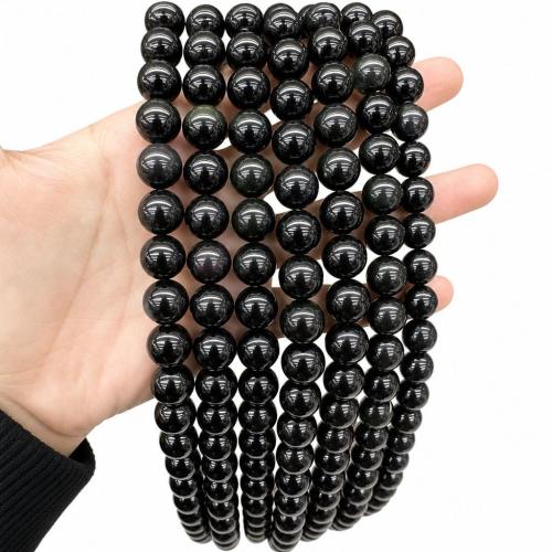 Natural Black Obsidian Beads Round DIY rainbow colors Sold Per Approx 38 cm Strand