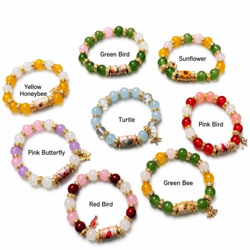 plástico ABS Pulsera, con Hilo elástico & aleación de zinc, chapado, Joyería & elástico & para mujer, más colores para la opción, ABS beads size 10mm, longitud aproximado 16-28 cm, Vendido por UD