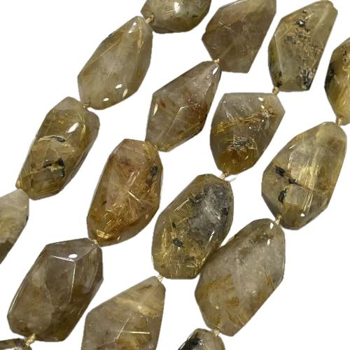 Gamtos kvarco Juvelyrika karoliukai, Rutilated Kvarcas, Nereguliarus, poliruotas, Pasidaryk pats & briaunotas, auksas, beads size 11-17x21-30MM, Parduota už Apytiksliai 38 cm Strand