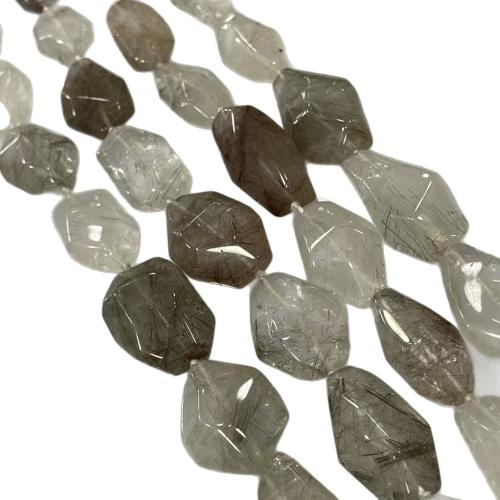 Naturliga Quartz smycken pärlor, Rutilated Kvarts, Oregelbunden, polerad, DIY & fasetterad, grå, beads size 11-20-x5-35MM, Såld Per Ca 38 cm Strand