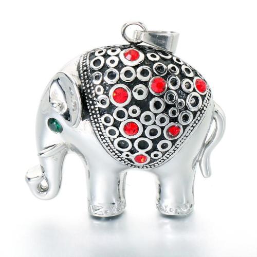 Stainless Steel Animal Pendants 304 Stainless Steel Elephant vintage & DIY & with rhinestone original color Sold By PC