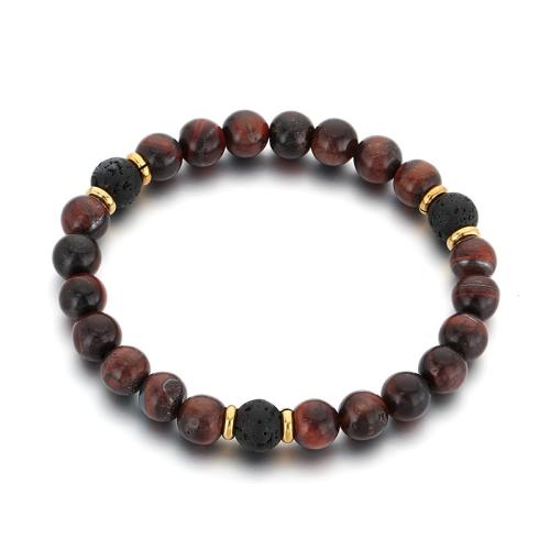 Tiger Eye Rannerengas, kanssa Elastinen Thread & Laava, Pyöreä, käsintehty, muoti korut & Unisex, enemmän värejä valinta, Pituus N. 7 tuuma, Myymät PC